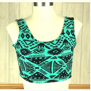 Hot Kiss - Tribal Turquoise + Black Bralette, Crop Top, Festival